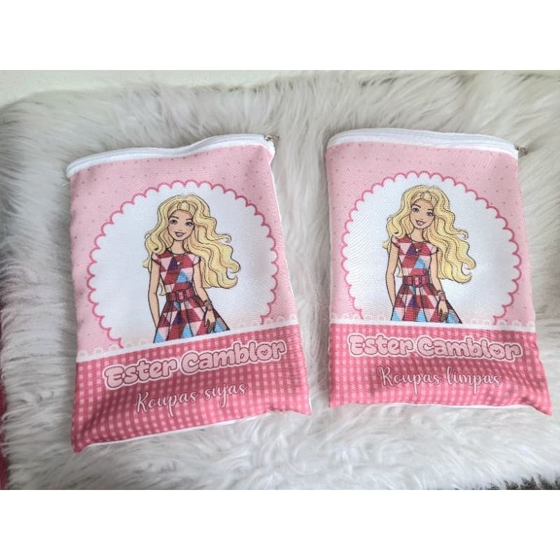 kit 2 Saquinhos de Roupa suja e limpa para escola em tecido personalizado