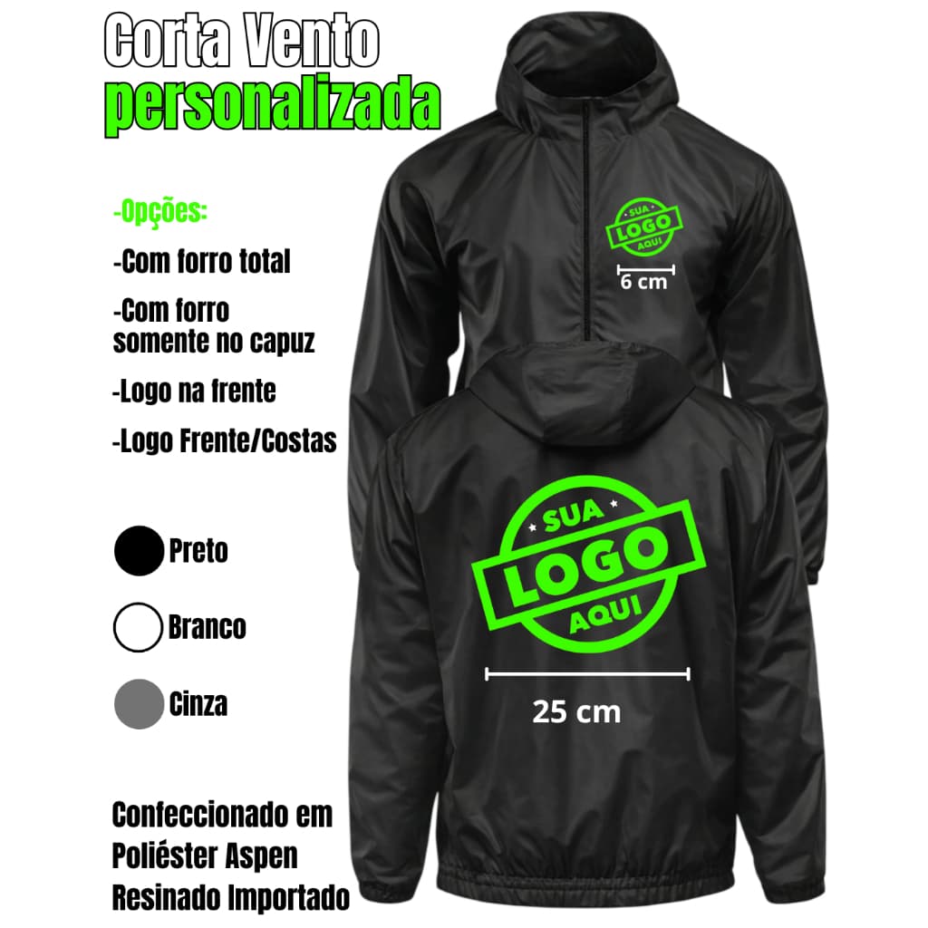 Jaqueta Corta Vento Premium Personalizada Com sua logo, Modelo com e sem forro P ao GG