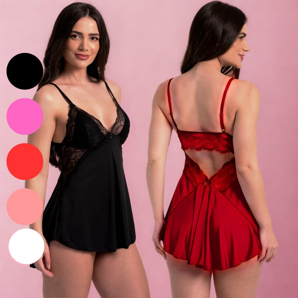 Camisola Sexy Feminina sem Bojo com Renda e Costas Abertas renda delicada costa nua