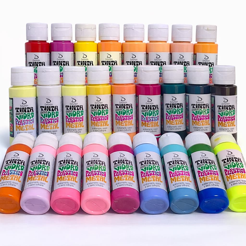 Tinta para Vidro, Plástico e Metal 60ml Daiara  MAIS DE 60 CORES METALICAS,CINTILANTE, NEON