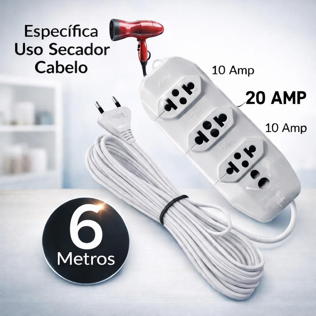 Extensão Elétrica 6 metros para Secador de cabelo e Air Flyers