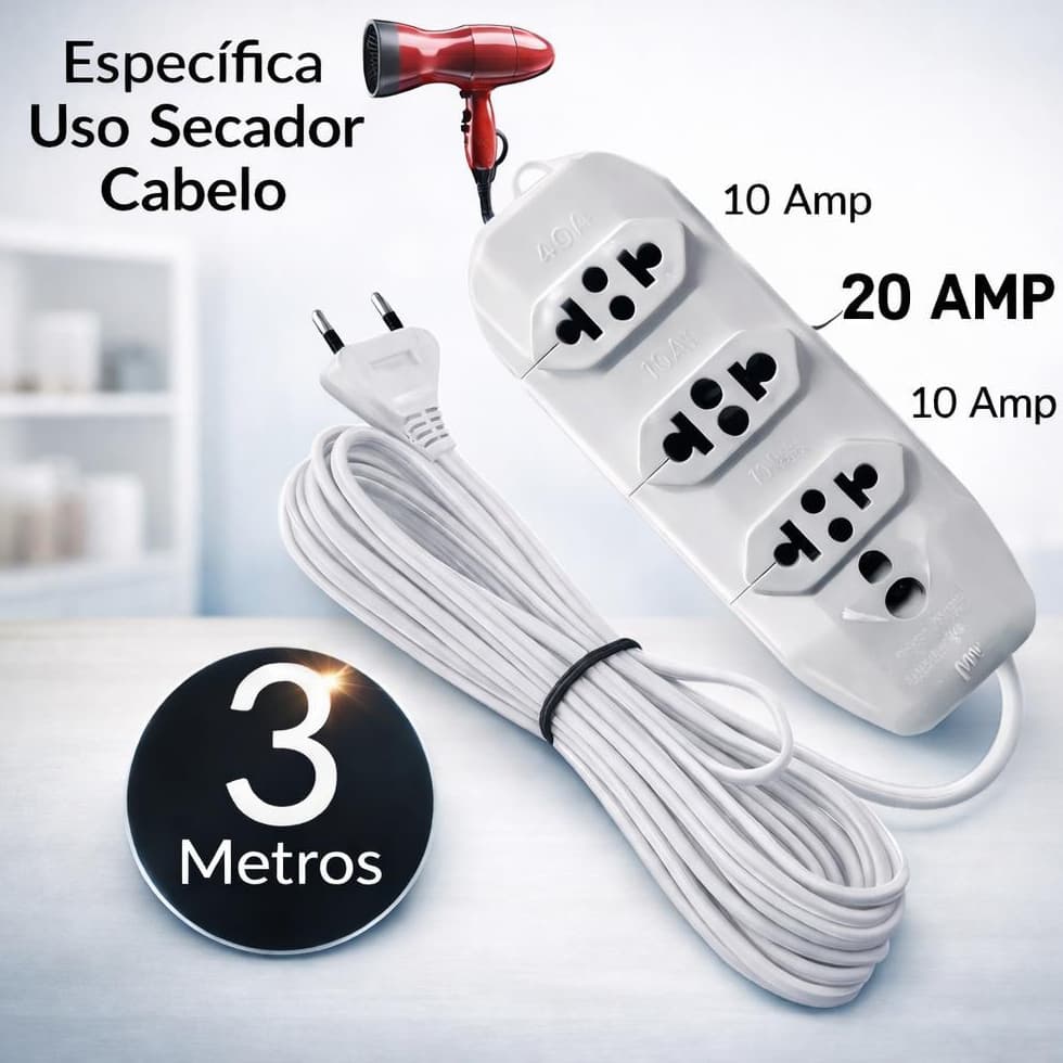 Extensão Elétrica para Air Flyers e Secador Cabelo 20 Amperes e 10 Amperes