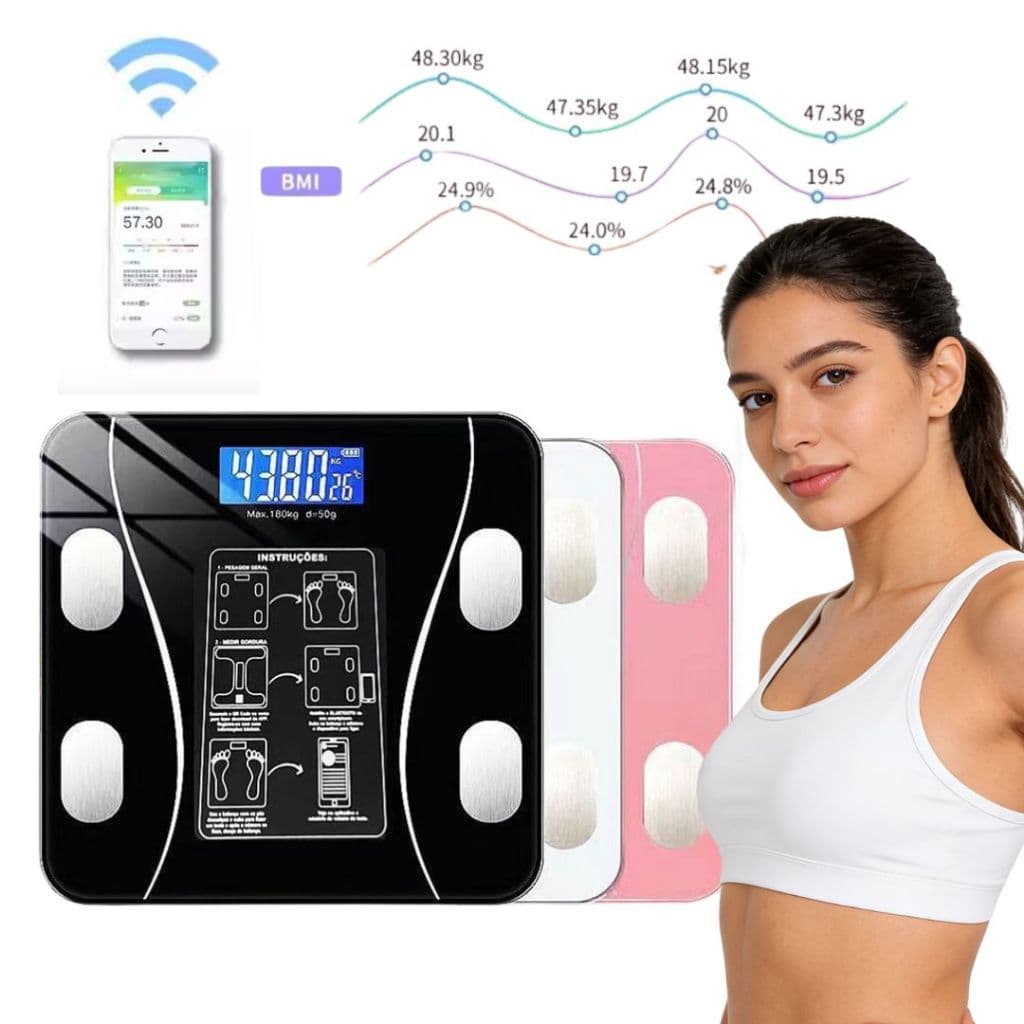 Balança Digital Bioimpedância 180kg- Mede Gordura e Massa Muscular, Alta Precisão para Saúde Familia