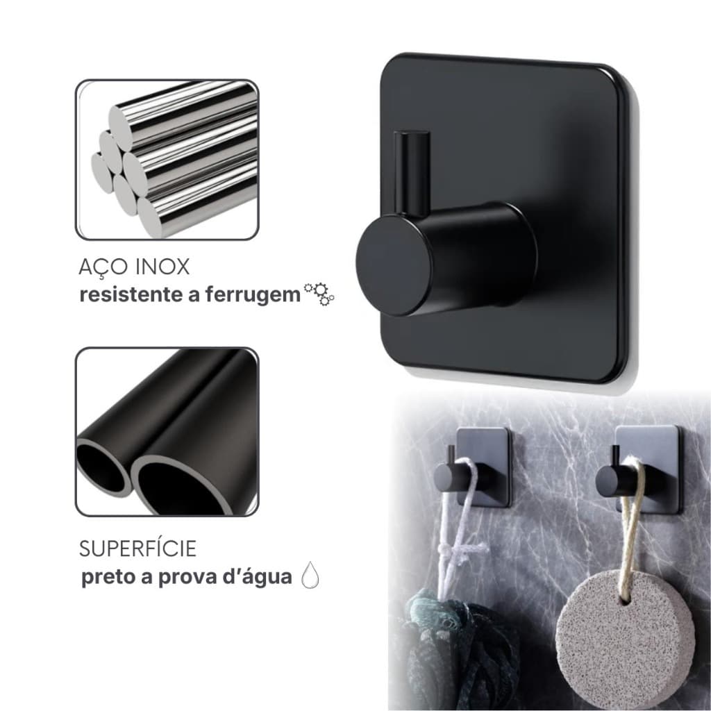 Kit 2 Ganchos adesivo Banheiro Cozinha Aco Inox multiuso para Toalhas, Bolsas e Chaves, Cozinha