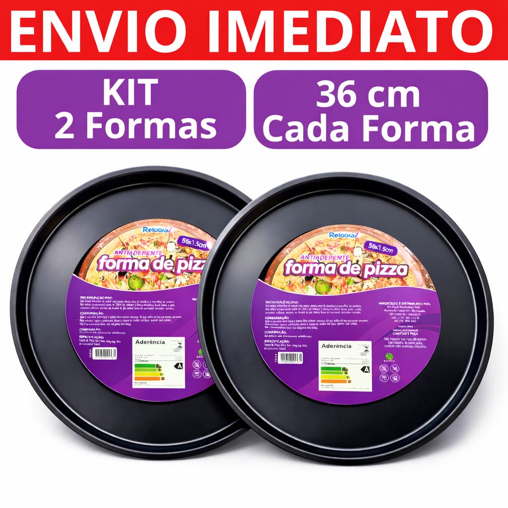 Forma De Pizza Grande 36 cm Assadeira Antiaderente 8 Pedaços Bandeja Teflon Fácil  Limpar Kit Com 2