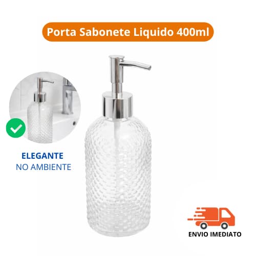 Porta Sabonete Liquido Banheiro Vidro 400ml Dispenser para Sabonete e Alcool