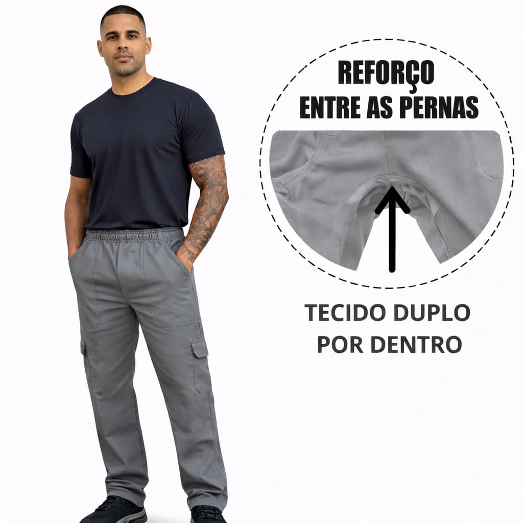 Calça Brim Pesado (6 Bolsos) REFORÇADA com Elástico e Cordão Uniforme Profissional