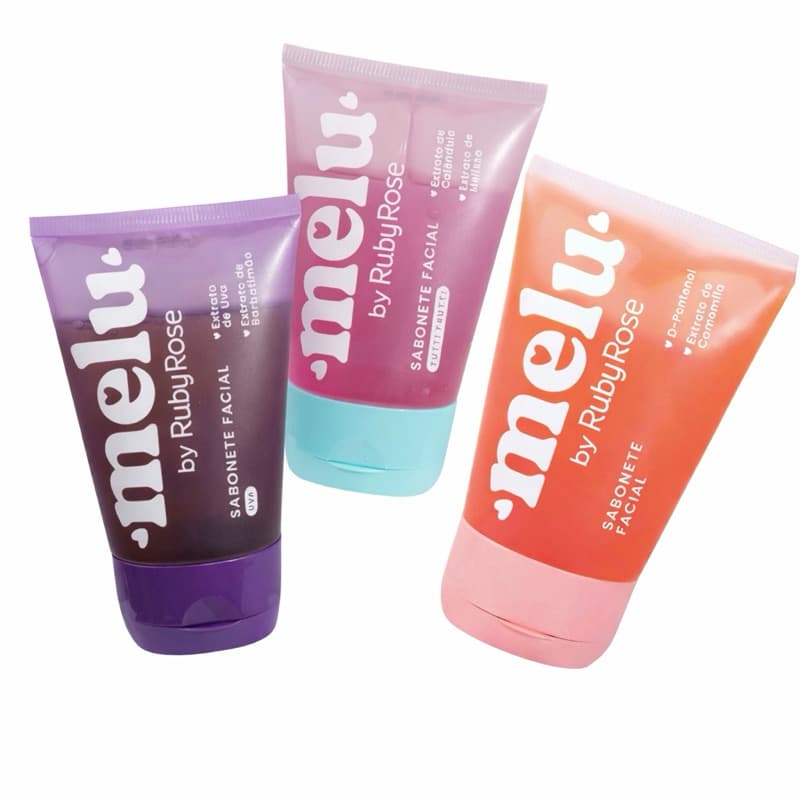Sabonete Facial Melu Ruby Rose 100ml – Limpeza Profunda p/ Pele Oleosa e Acne