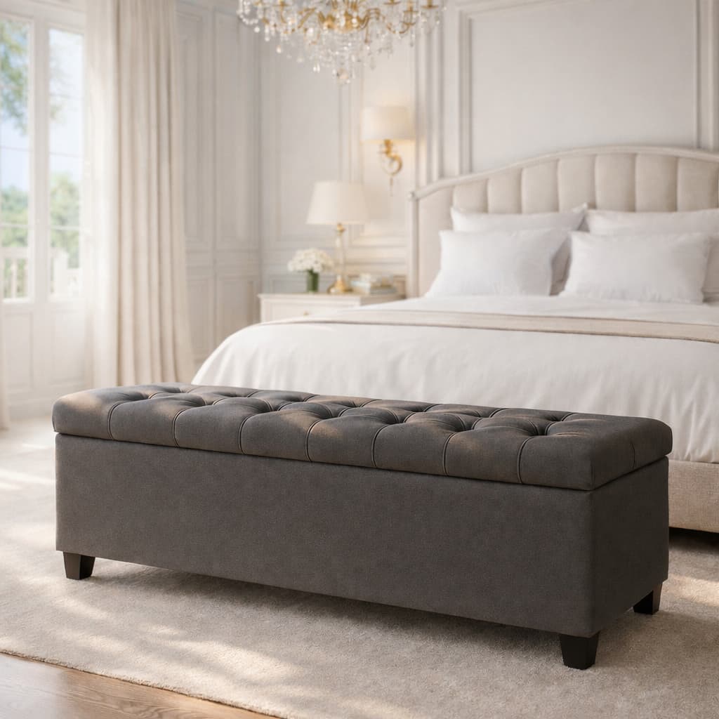 Baú Recamier Grande Capitonê 120x40x46cm Cama Casal Organizador Armazenamento Revestido em Veludo