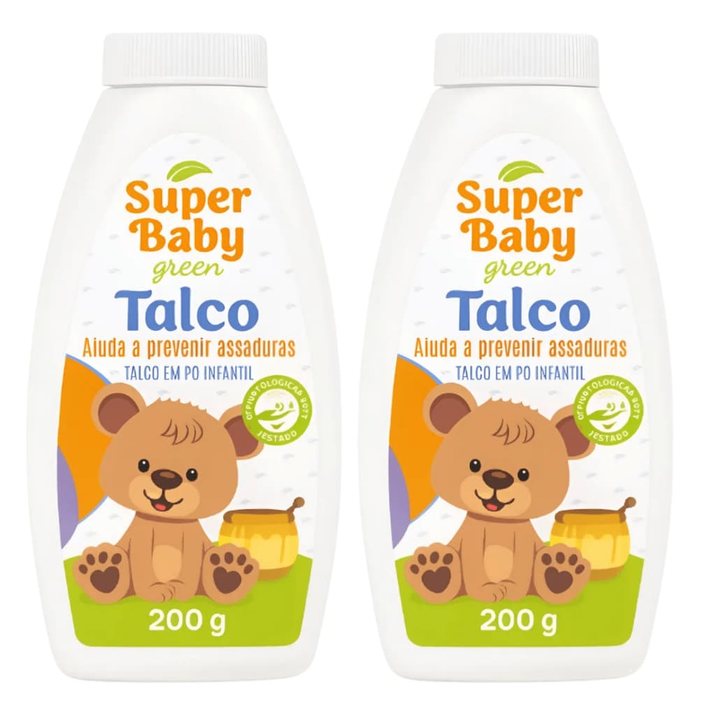 Kit 2 Talcos em Pó Infantil Super Baby Green - Ajuda a Prevenir Assaduras - 200g cada