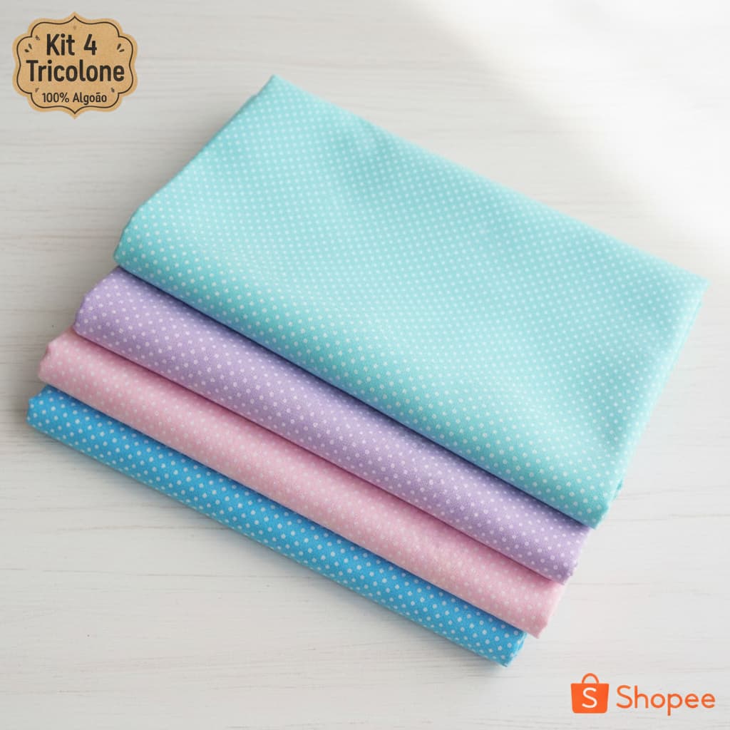 Kit Tricoline 100% Algodão Poá 4 Cortes 40x70cm Patchwork Artesanato Costura