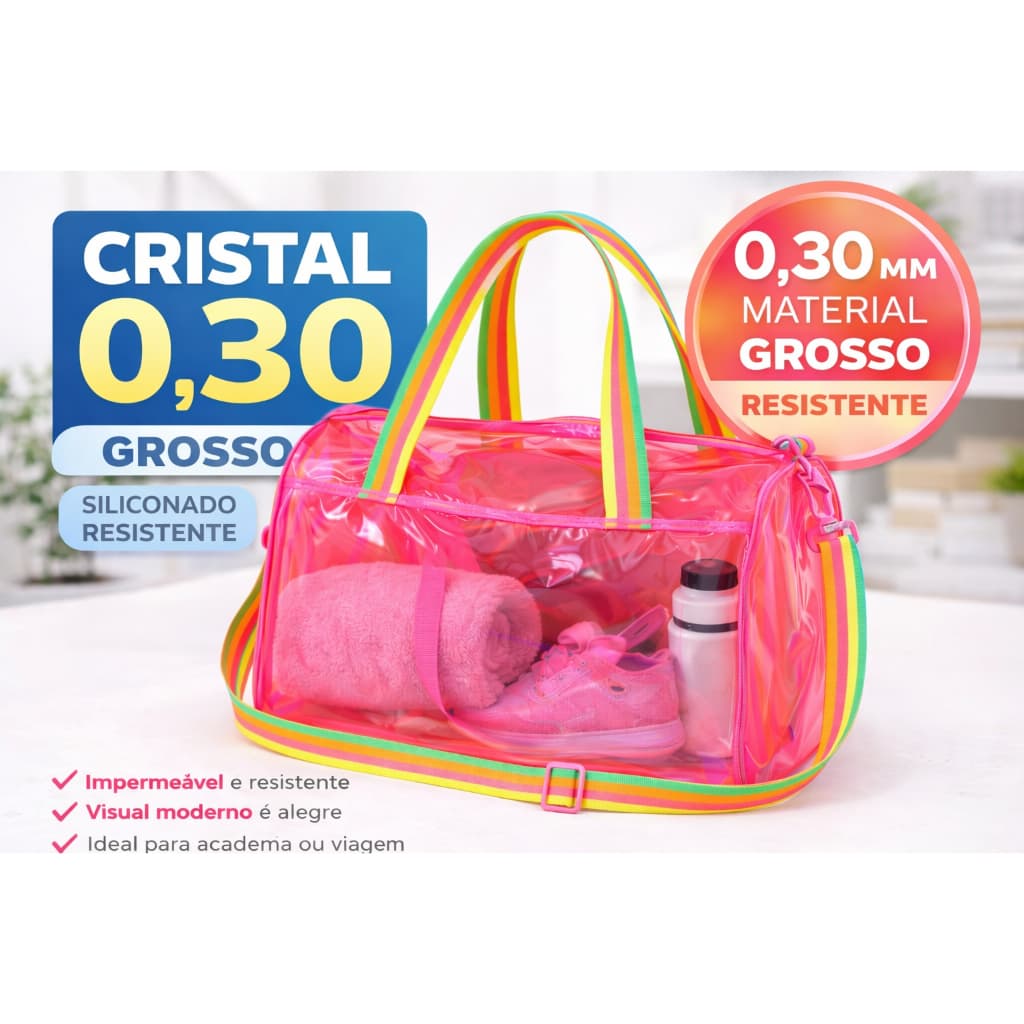 Bolsa Neon Transparente Cristal para Natação com Material Impermeável