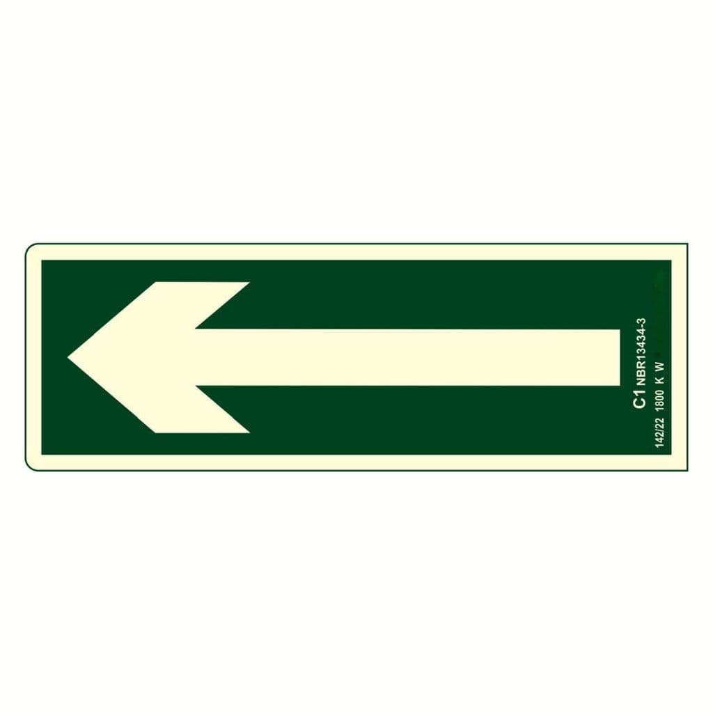 Placa de Sinalização Fotoluminescente Rota de Fuga Seta de Rodapé Escada Com Borda 20x7cm PVC