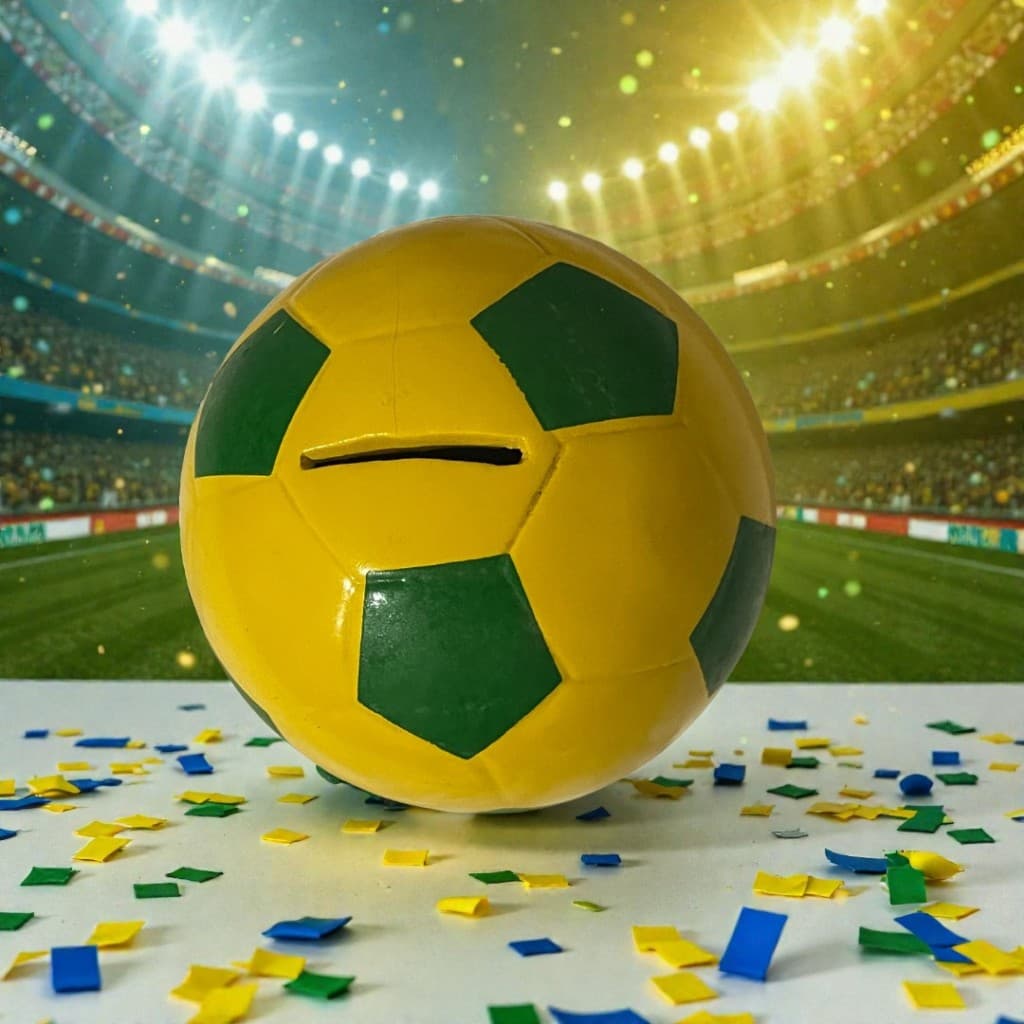 Cofrinho de Moedas Para Crianças Bola de Futebol Copa do Mundo Brasil Cerâmica