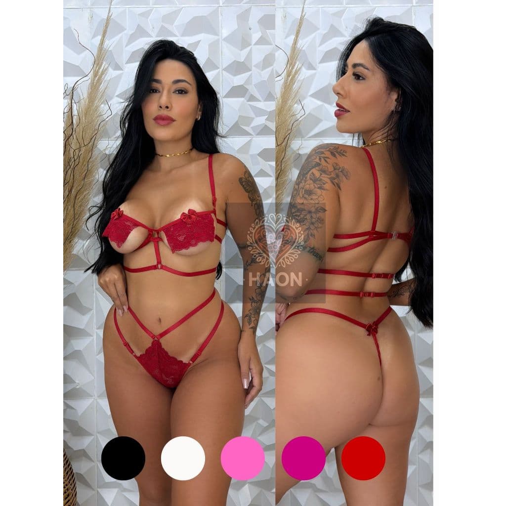 Conjunto Lingerie Sexy Arco Rendado Calcinha APRESSADINHA Fio Dental P ao GG