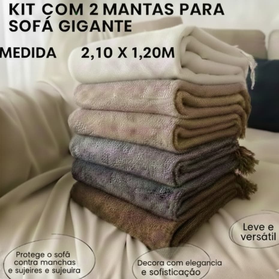 Kit 2 Mantas P/ Sofá Gigante 2,10x1,20m - Direto Da Fábrica! Decorativas Luxo Proteção Para Seu Sofá