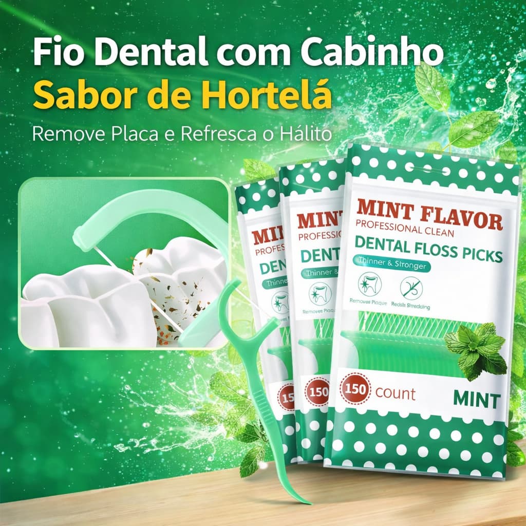 Fio Dental com Haste Aroma Menta Higiene Bucal Profunda Limpeza Interdental Fácil e Refrescante