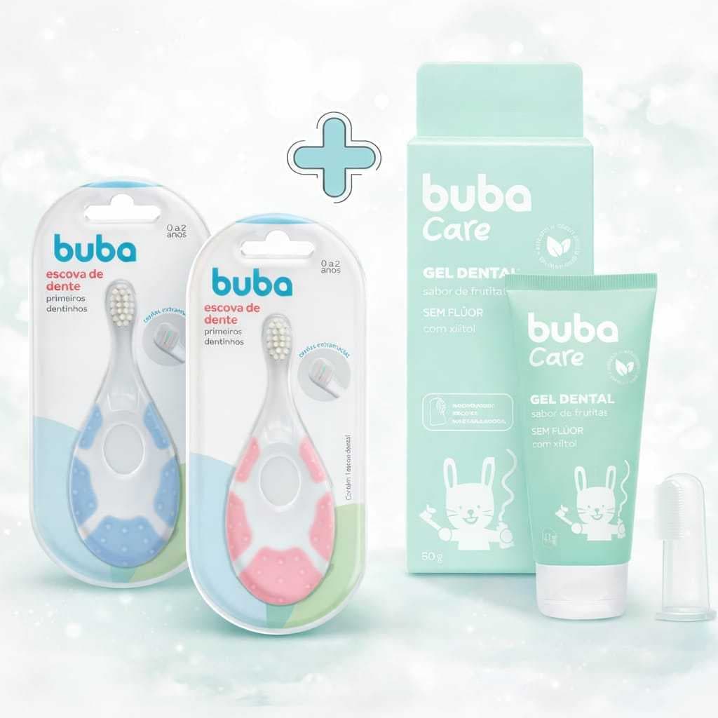Kit Buba Care Bebê Escova de Dente + Gel Dental com Xilitol