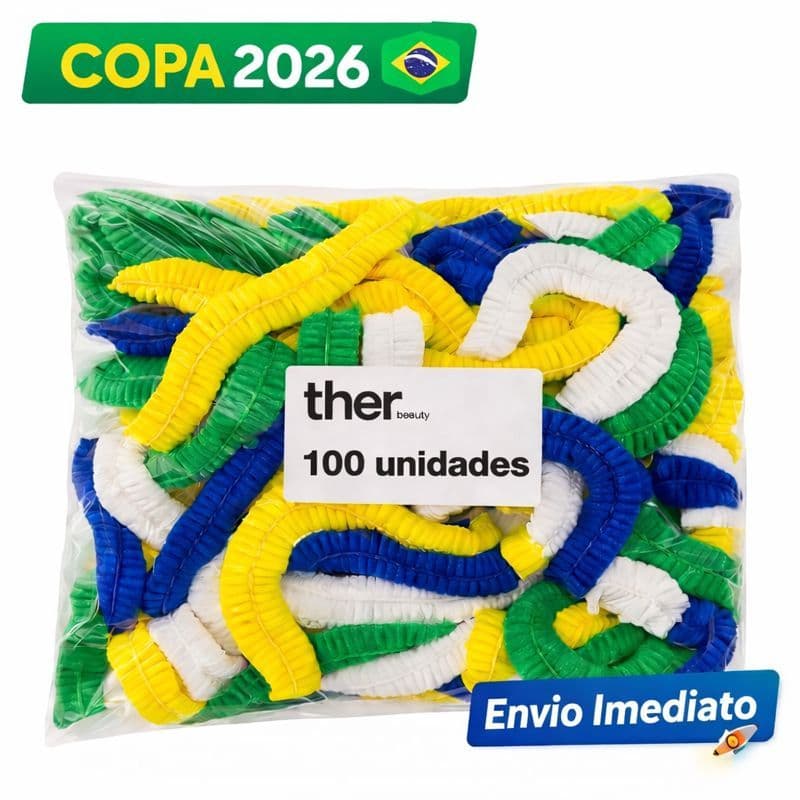 Touca Descartável Copa 2026 | Kit Brasil Verde Amarelo Azul Branco | 100 Unidades
