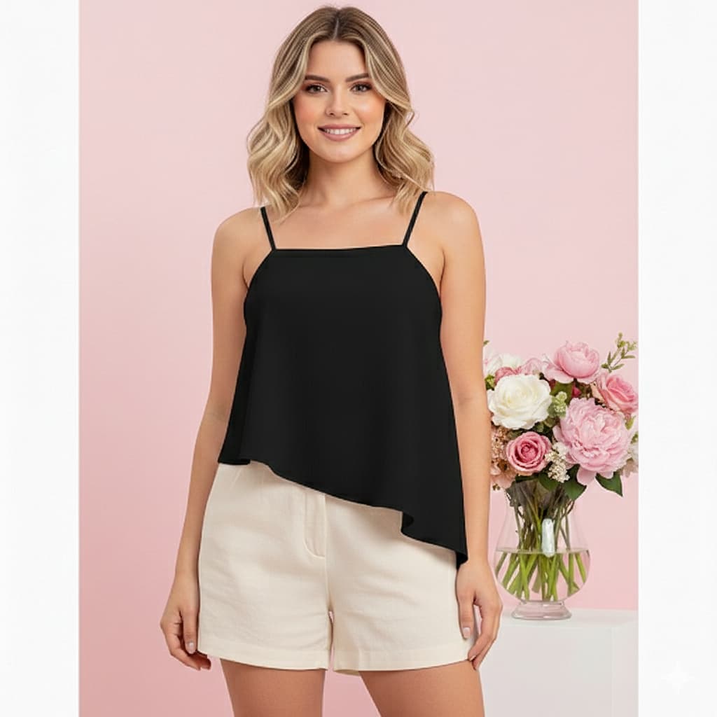 Blusa Feminina Regata Alcinha Assimétrica Tecido Duna Blusinha Feminina Assimétrica