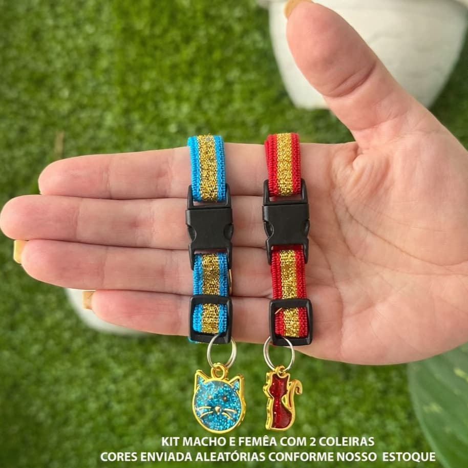 Kit Coleira para Gato Ajustável com Pingente | Macho ou Fêmea | Leve 2 Unidades  |  Envio Imediato