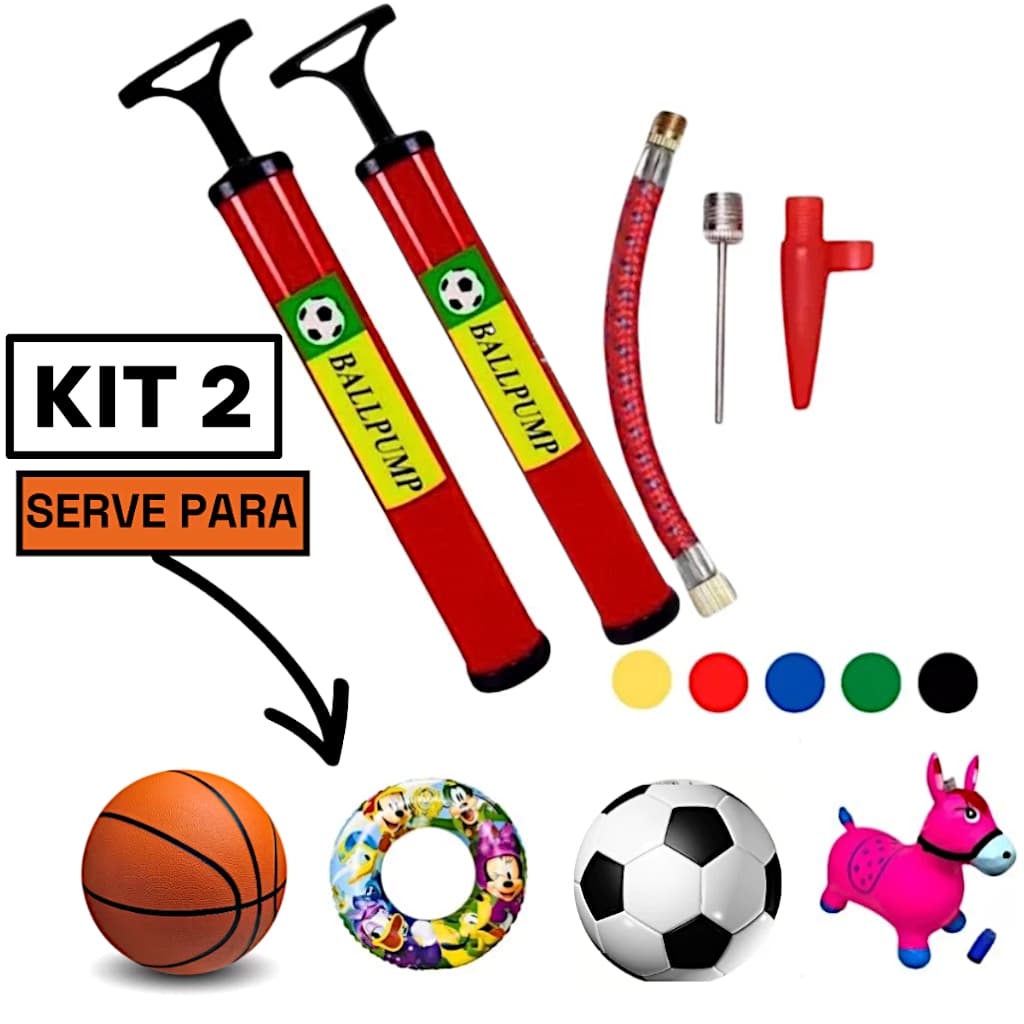 Kit Bomba de Ar Manual Portátil p/ Futebol Vôlei Basquete Boia Colete com Bicos