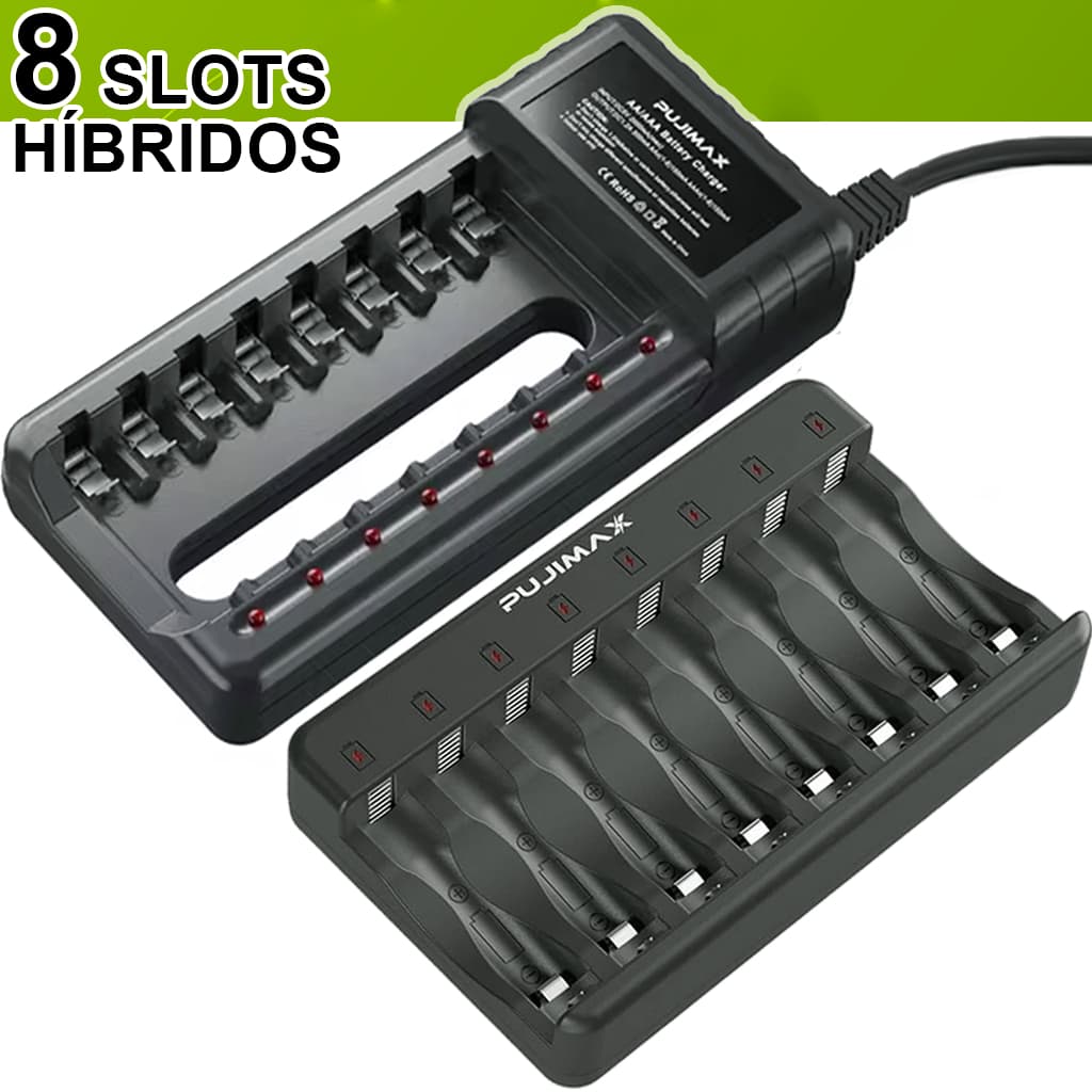 8 Slots Carregador de Pilhas para Pilhas AA/ AAA - 8 Entradas e 8 Portas 4 e 6 Portas Com Display