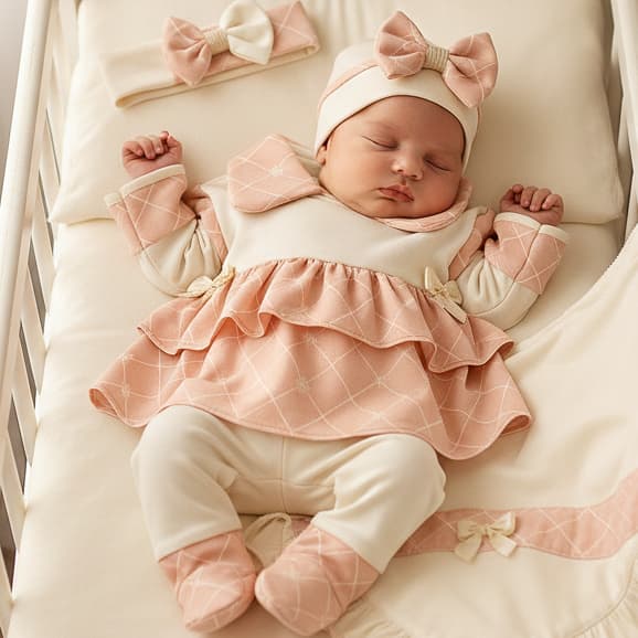 Saída de Maternidade Menina Luxo 5 Peças 100% Algodão Antialérgico