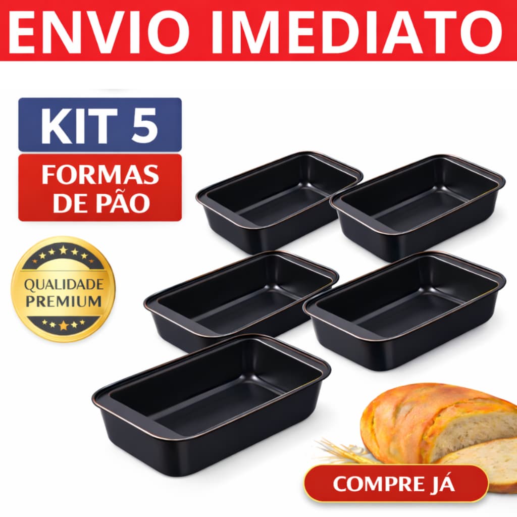 Forma Assadeira De Pão Bolo Inglês Grande Caseiro Retangular Cuca Aço Carbono Teflon Kit com 1,2,3,4,5