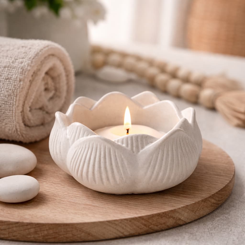 Porta-vela Flor de Lótus Decorativo – Estilo Zen