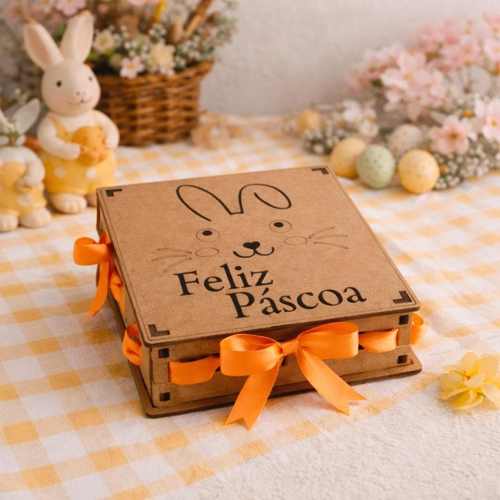 Kit 10 Caixas Laser Passa Fita Páscoa 15x15x5 Mdf Presente Lembrancinha Decoração