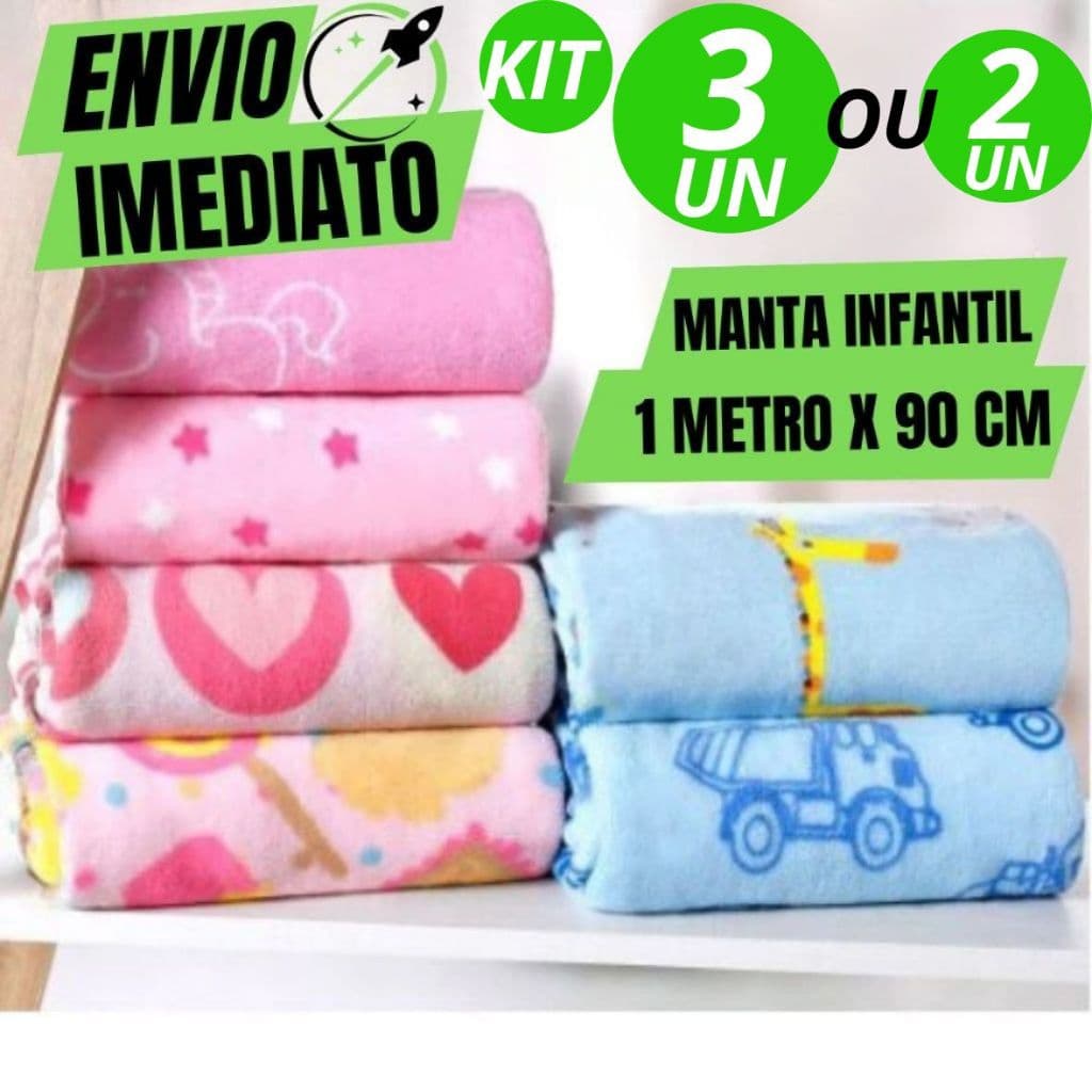 Kit Com 3 2 Manta De bebê Cobertor Do Bebe Mantinha Microfibra Estampada Para Kit Maternidade 1 MT x 90 Cm