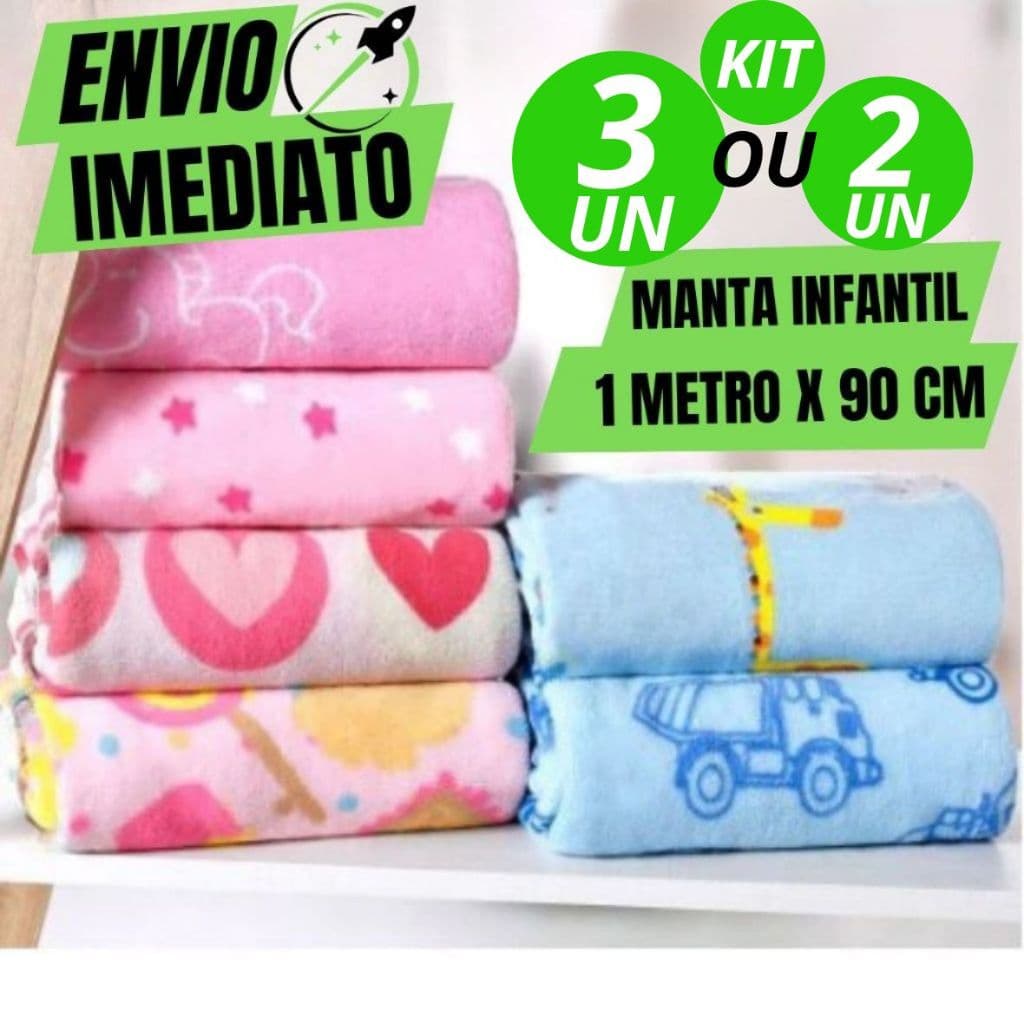 Jogo 3 2 Manta De bebê Cobertor Do Bebe Mantinha Microfibra Estampada Para Kit Maternidade 1 MT x 90 Cm
