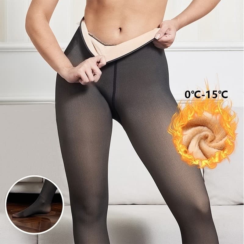 Meia-Calça Térmica Forrada Peluciada Translúcida De Lã Quente Feminina Para Inverno