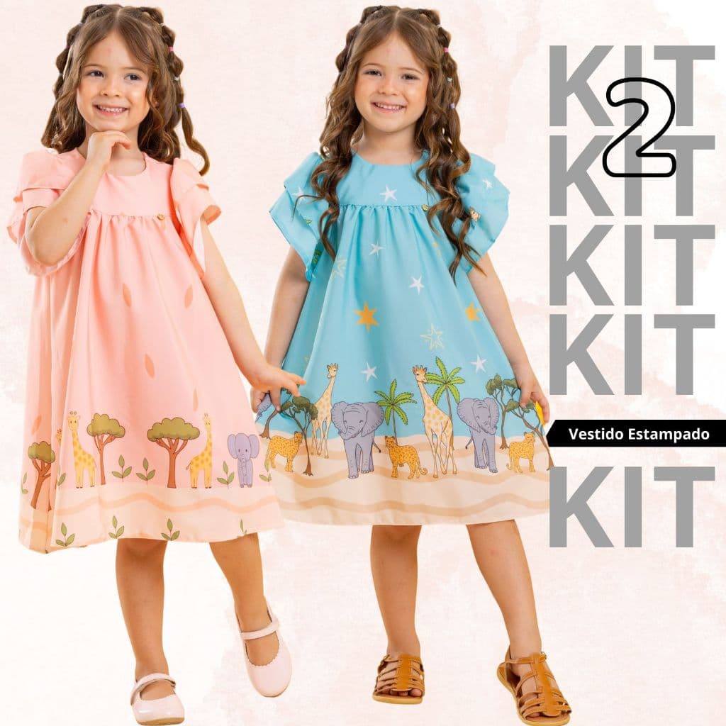 Kit 2 Vestido Infantil Menina Verão Roupa Luxo Casual Moda Blogueirinha Festas Estampado