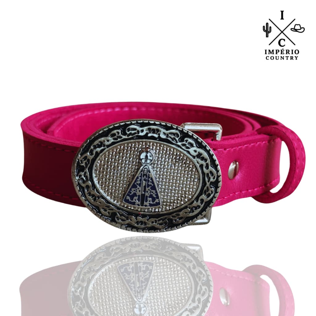 Cinto Country infantil Rosa com Fivela Trabalhada Nossa Senhora