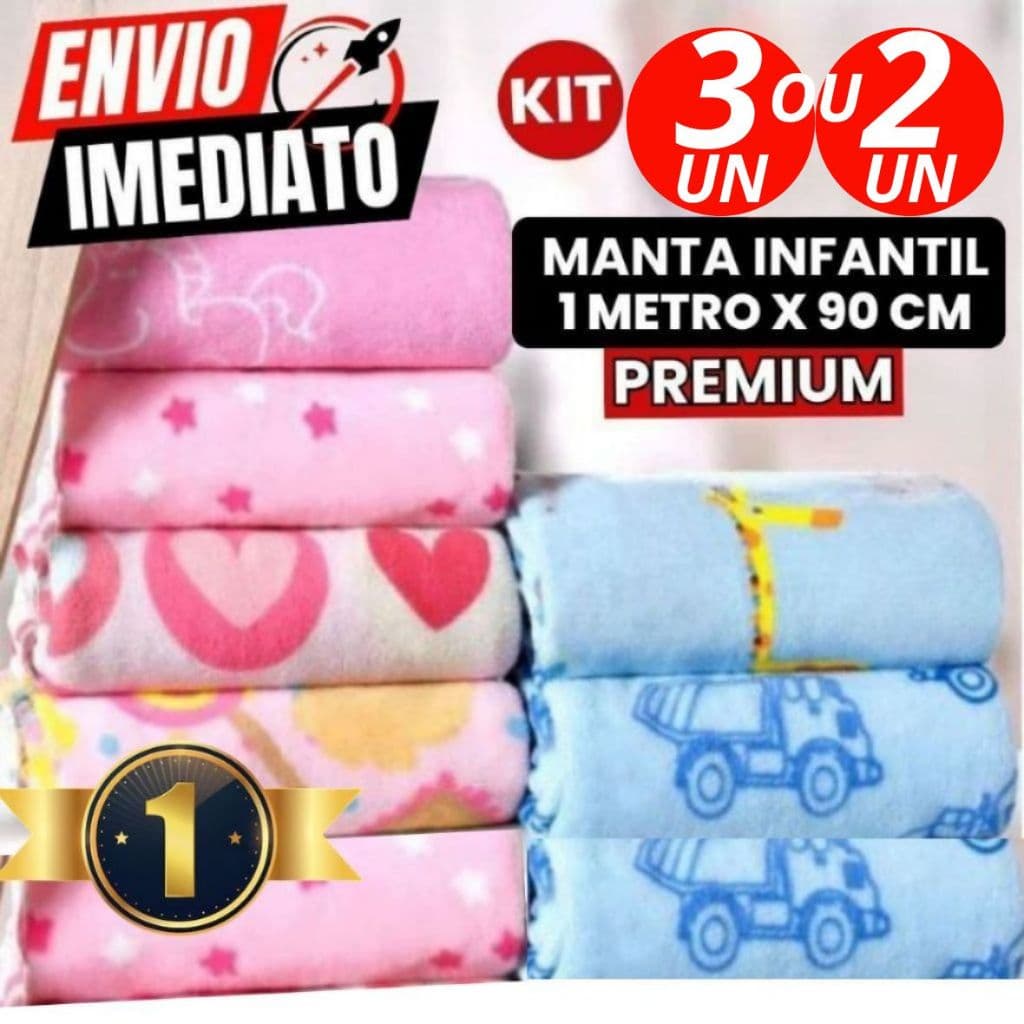 Kit 3 2 Manta De bebê Cobertor Do Bebe Mantinha Microfibra Estampada Para Kit Maternidade 1 MT x 90 Cm
