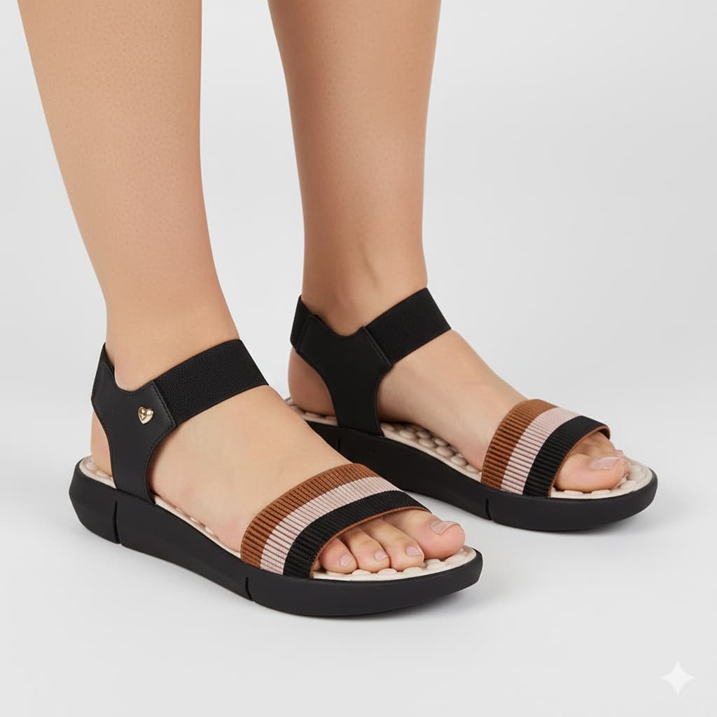 Sandália Feminina Ortopédica Confortável com Ajuste em Elásticos Anatômica Antiderrapante Uso Diário