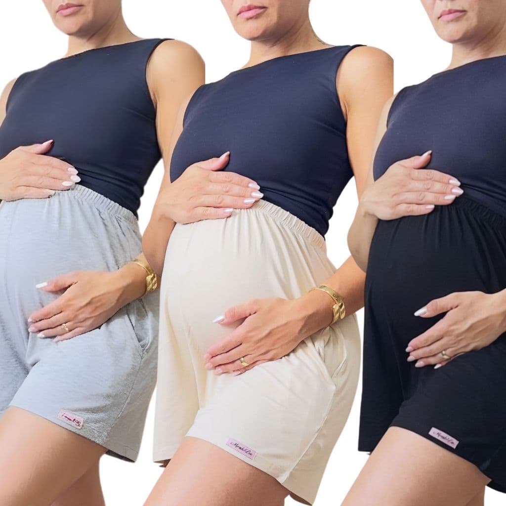 Shorts Gestante Premium Soltinho Verão Preto Bege Cinza Bermuda Grávida Cintura Alta, Shorts Pantalona