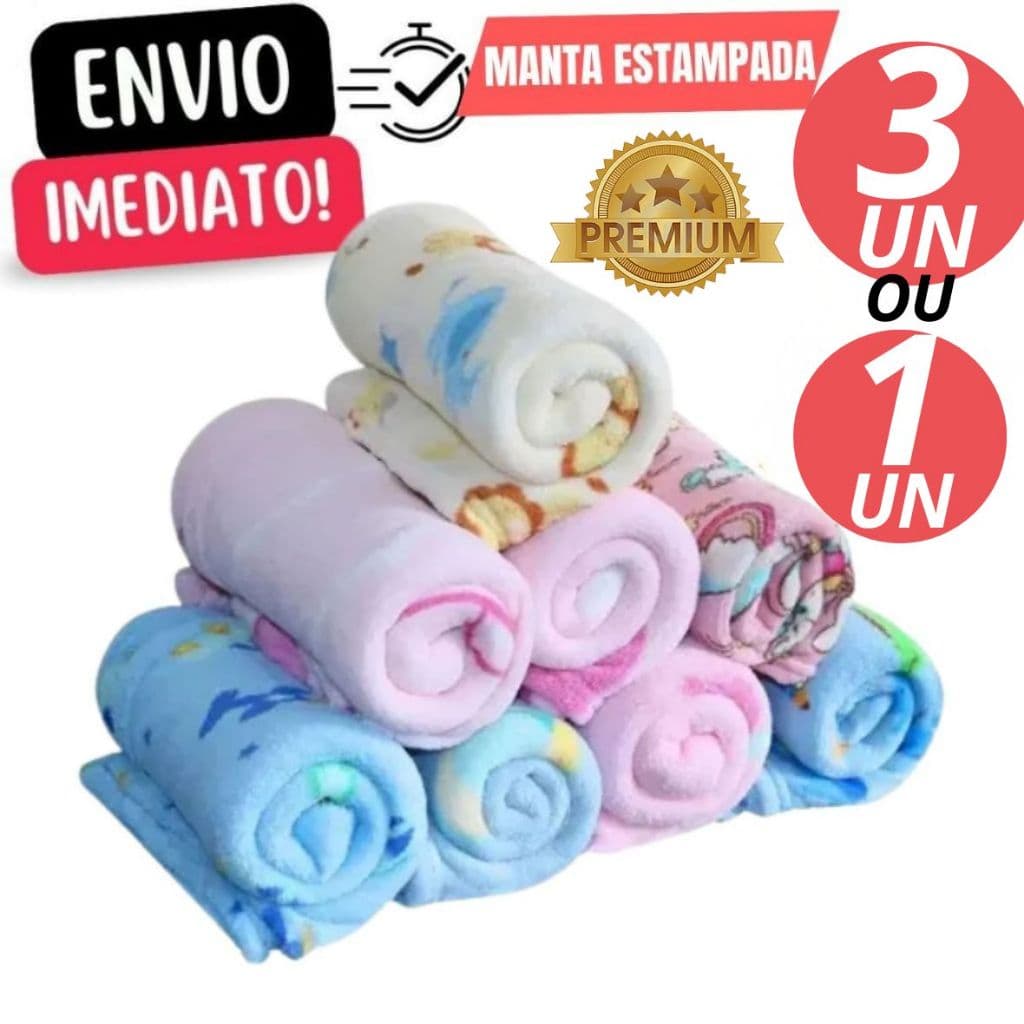 3 ou 1 Manta bebê Cobertor Mantinha Microfibra Estampada Para Kit Maternidade 1 MT x 90 Cm