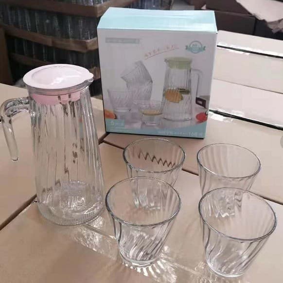 Jarra De Vidro Com Jogo De 4 Copos Resistentes 800Ml + 4x 250Ml Conjunto Design Premium