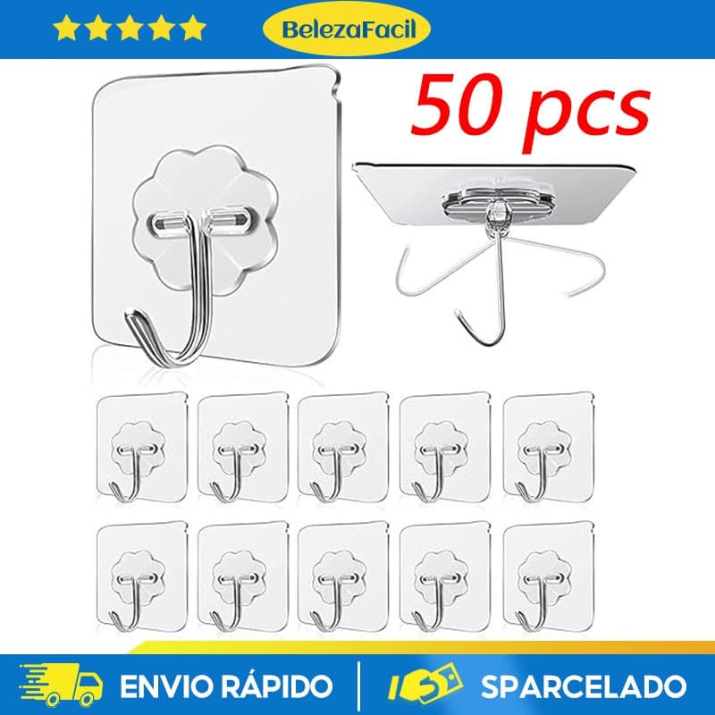 50 Peças Ganchos De Suspensão Transparentes Autoadesivos Fortes Para Utensílios De Cozinha E Banheiro