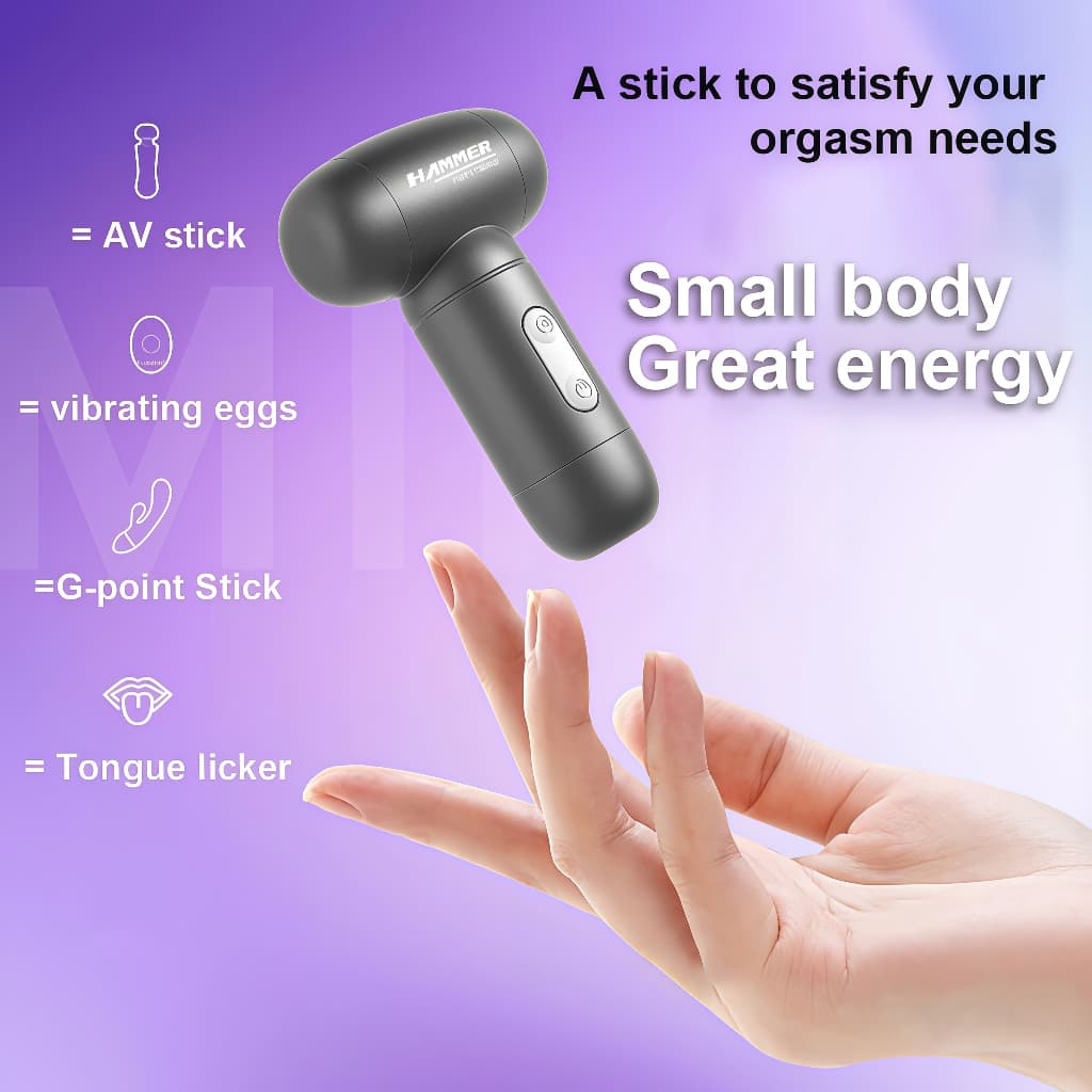 Mini Vibrador 3 em 1 Formato Martelo Discreto Recarregável Sucção Vibração Silicone Macio Portátil