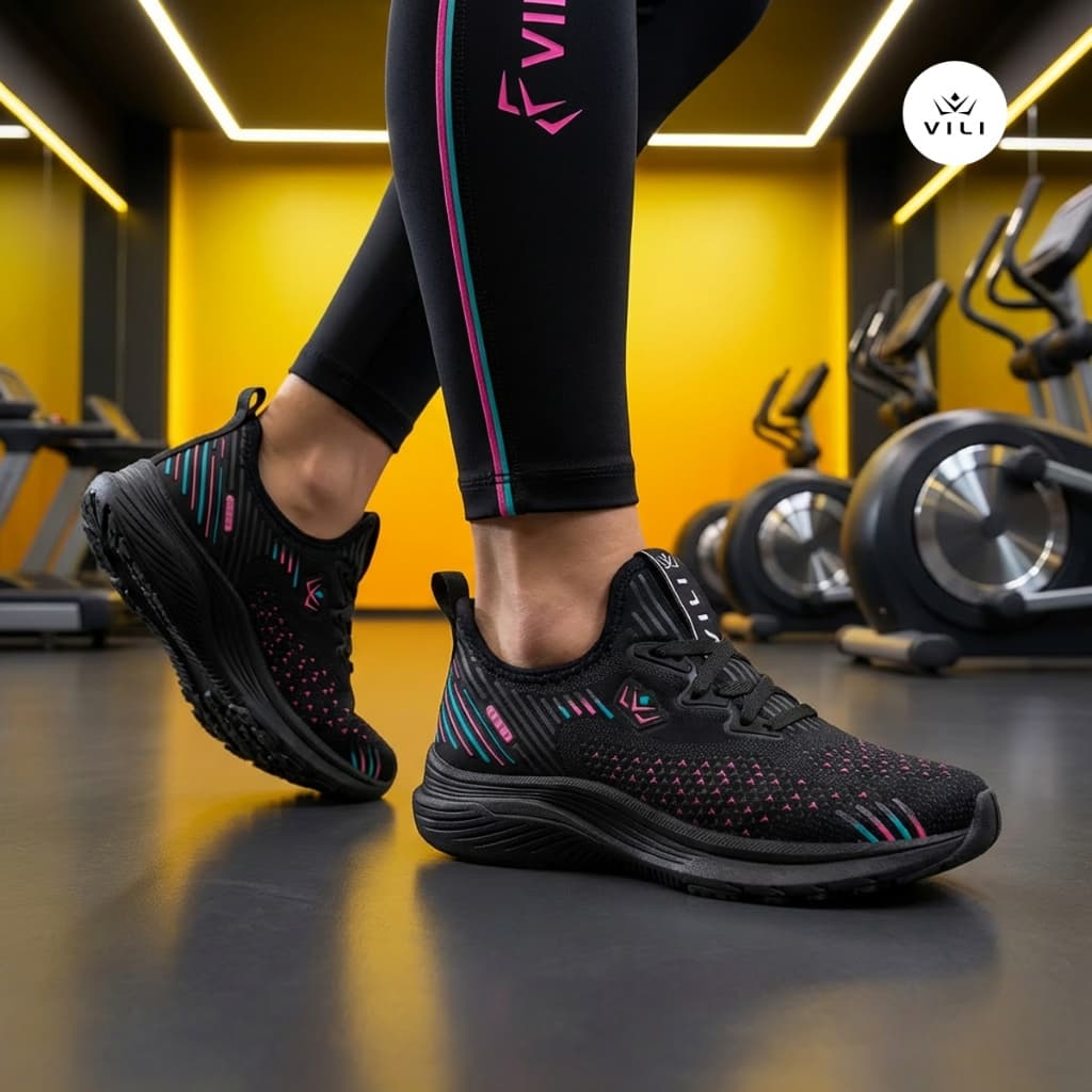 Tênis Feminino Vili Neon Esportivo Treino Preto