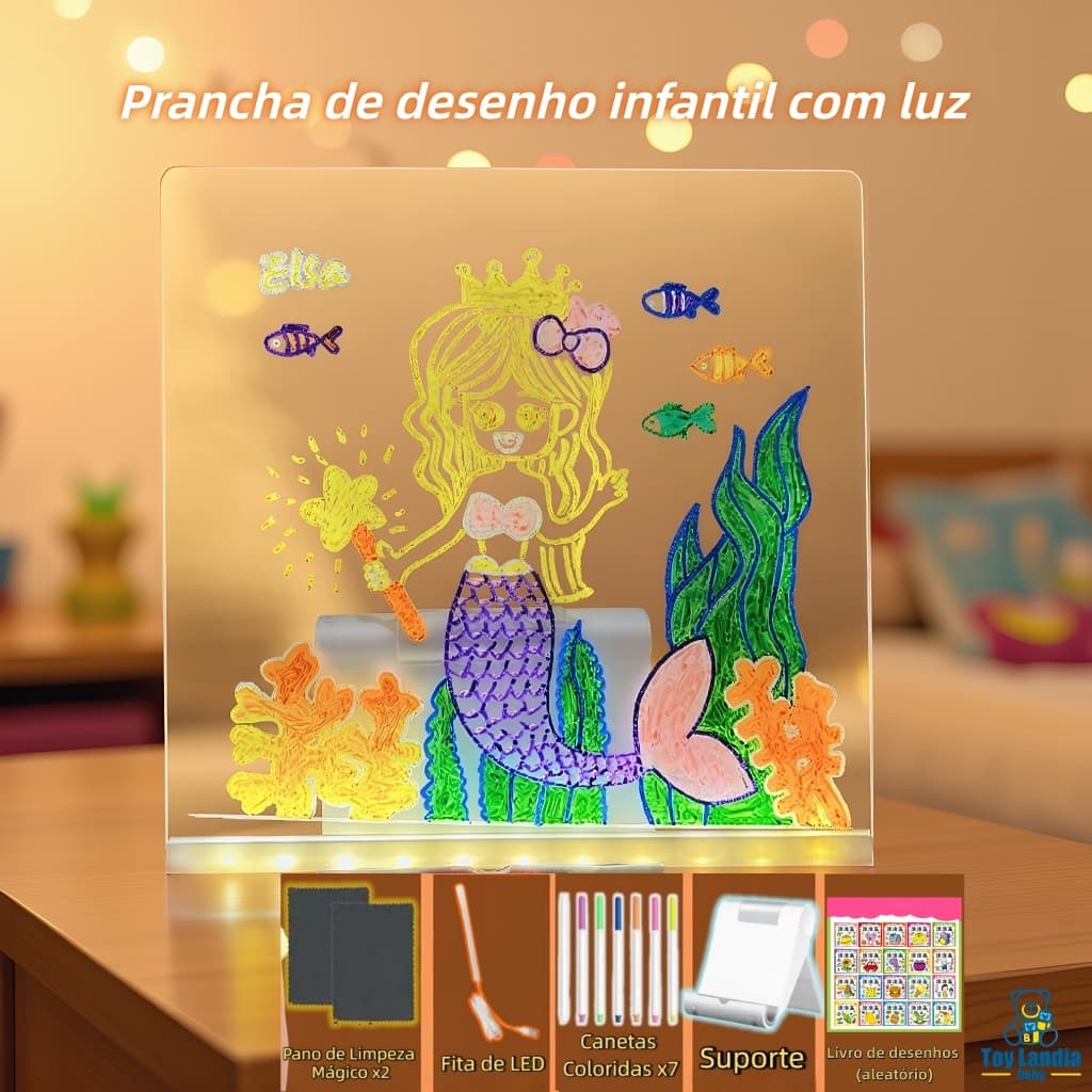 Prancheta De Desenho Colorida Led Para Presente Infantil Quadro De Mensagens Acrílico Regravável DIY Brilhante Crianças