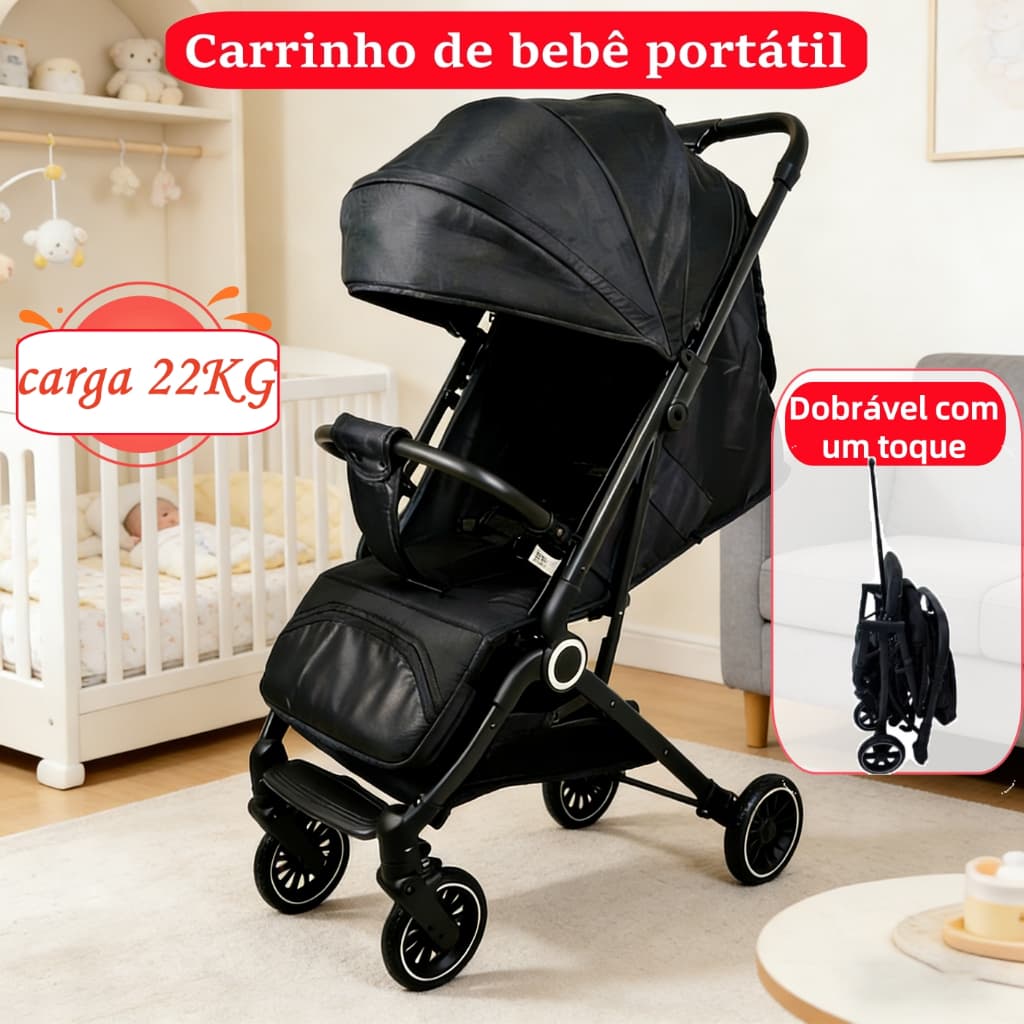 Carrinho de Bebê Passeio Vira Berço Premium Até 22 Kg Preto Oferta