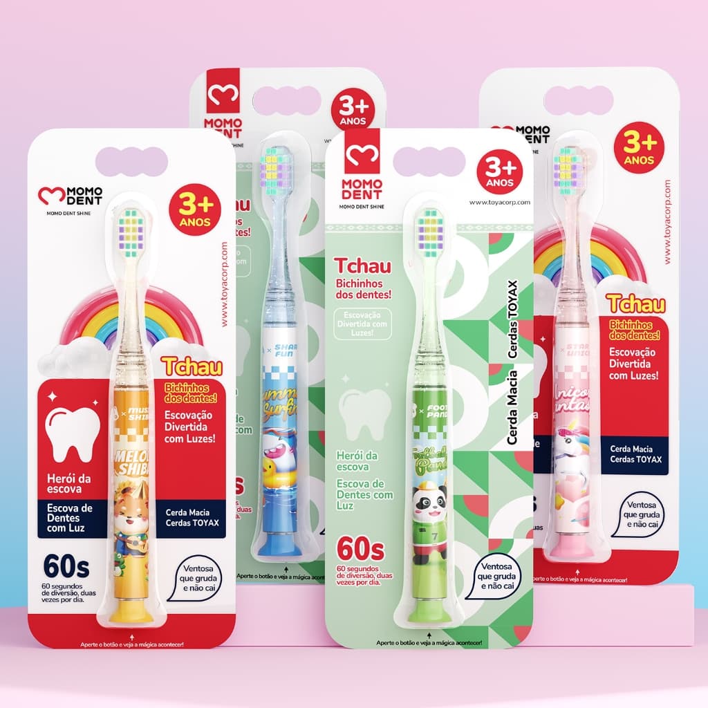 Momodent Escova de dente infantil, Cerdas macias, adequadas para 3+ anos, protege os dente