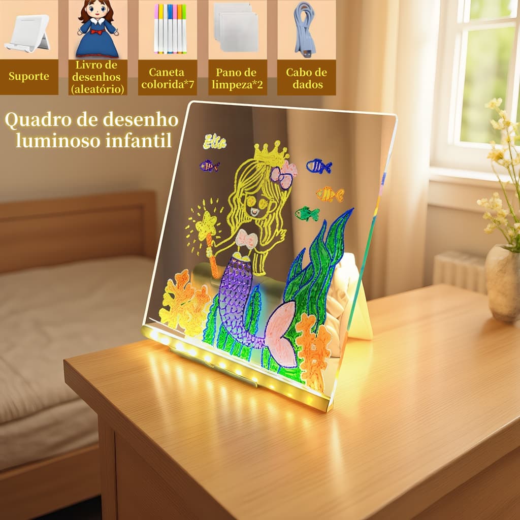 Luminária de Escrever Desenhar Abajur Led Quadro de Notas Anotações Acrílico Escreve Apaga Criativa