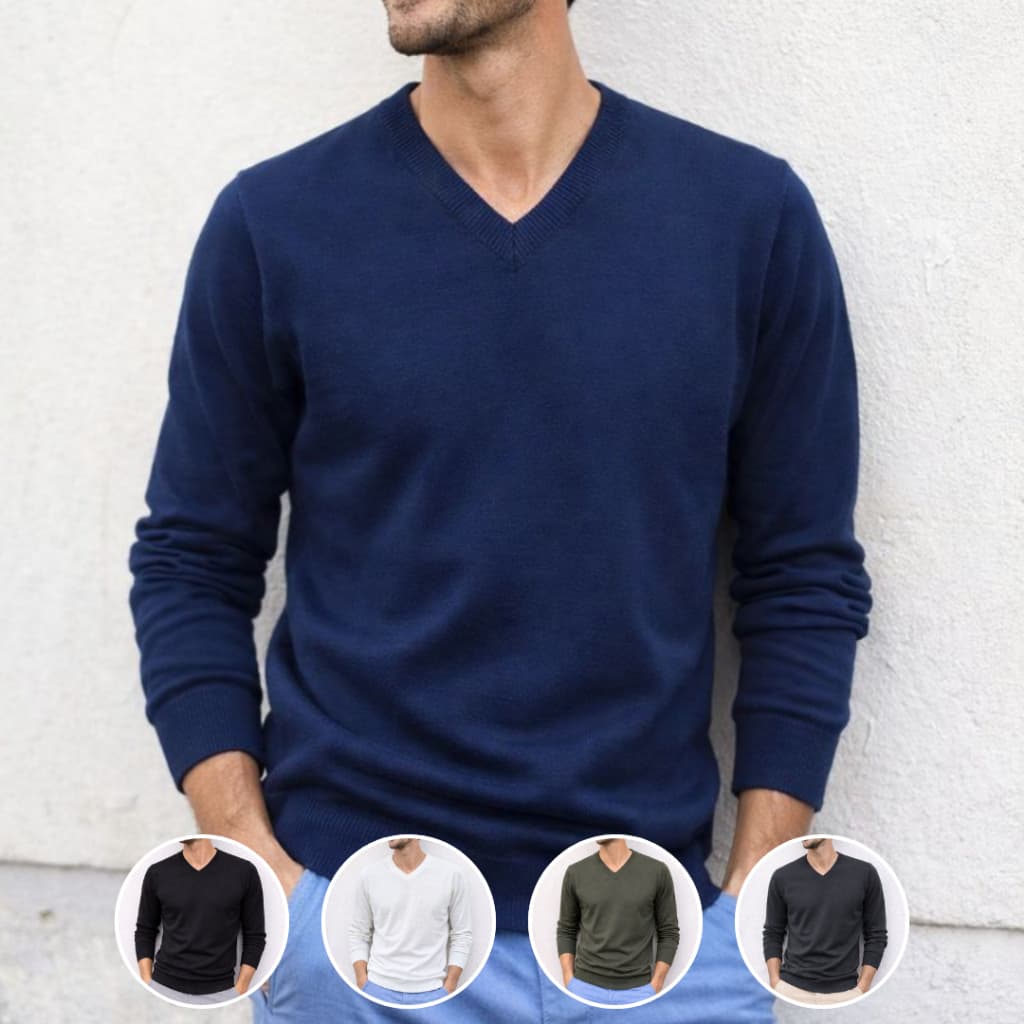 Blusa de Frio Suéter Premium em Tricot Trico com Gola em "V" Masculina Masculino Lã Acrílica - 004