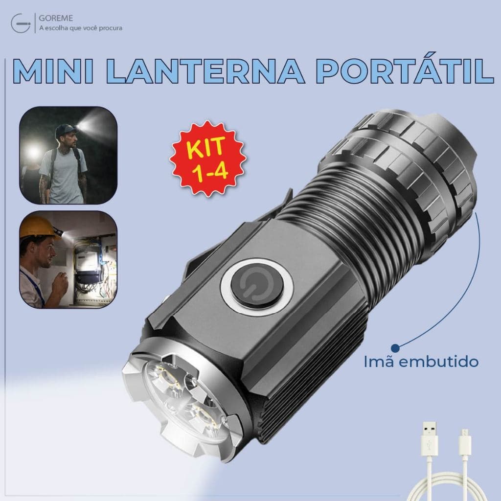 Mini Lanterna Portátil Led Imã embutido alta potência carregador USB Bivolt